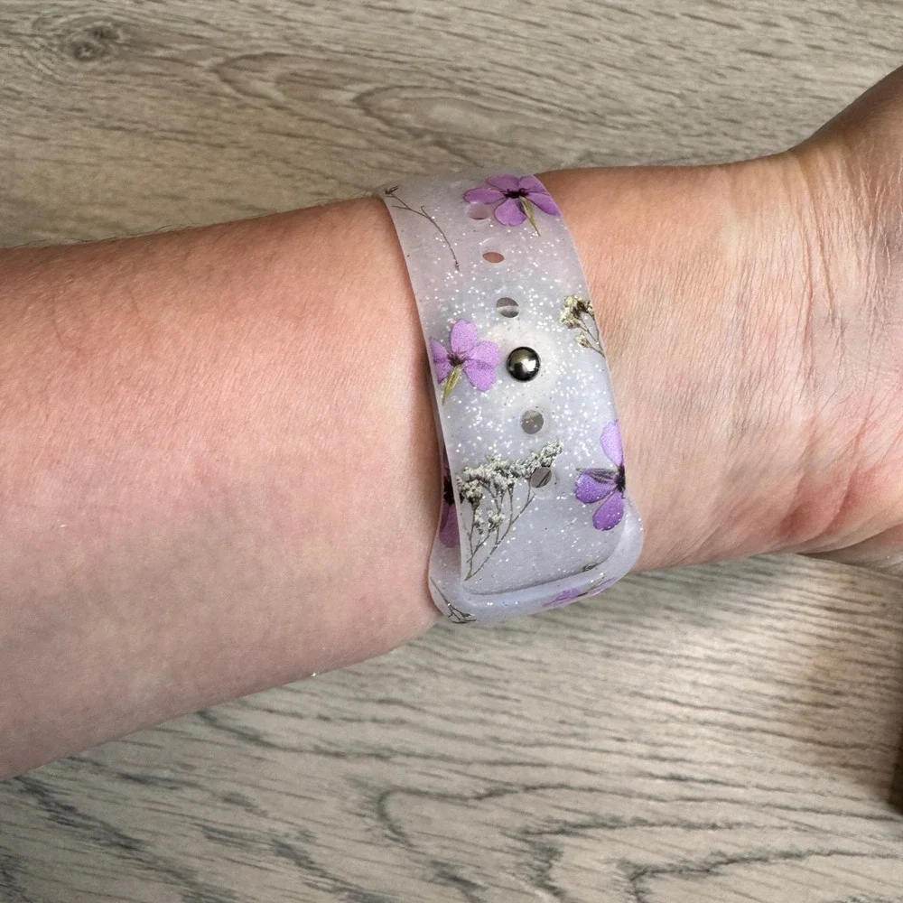 Pink Sky For Apple Watch Band 38/40/41mm Geranium Floral‎ Glitter Clear Silicone